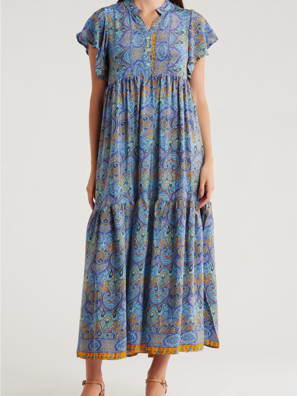Blue Paisley Tiered Maxi Dress NEW
